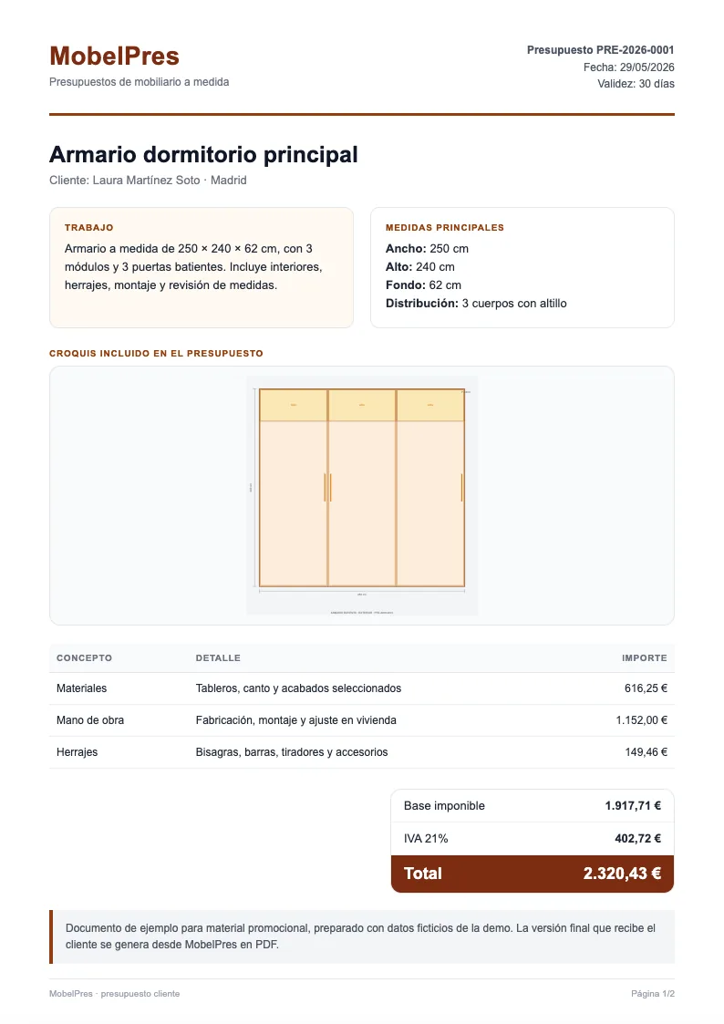 PDF de ejemplo sencillo con presupuesto profesional